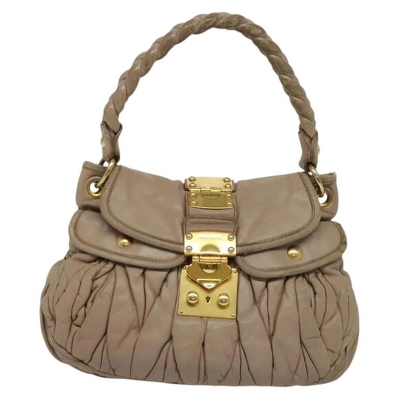 Miu Miu Matelasse Hand Bag Leather 2way Pink Gold Auth 120471 - Picture 2 of 16